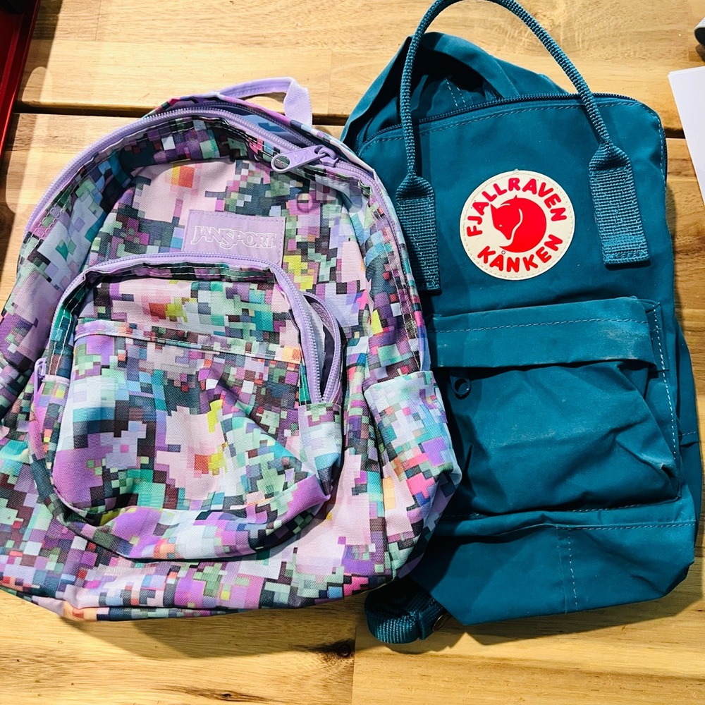 Fjallraven Teal and Pixelated Multicolor Kids Backpack Set